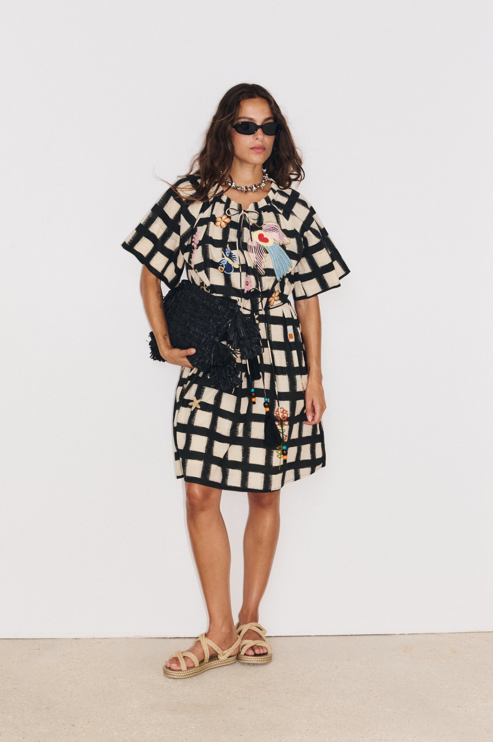 bohemian mini dress FLORA – short cotton dress Mallard Crafted from a lightweight Size:US9.5 - IT39.5 Off-Shoulder Ruffle Bell Sleeve