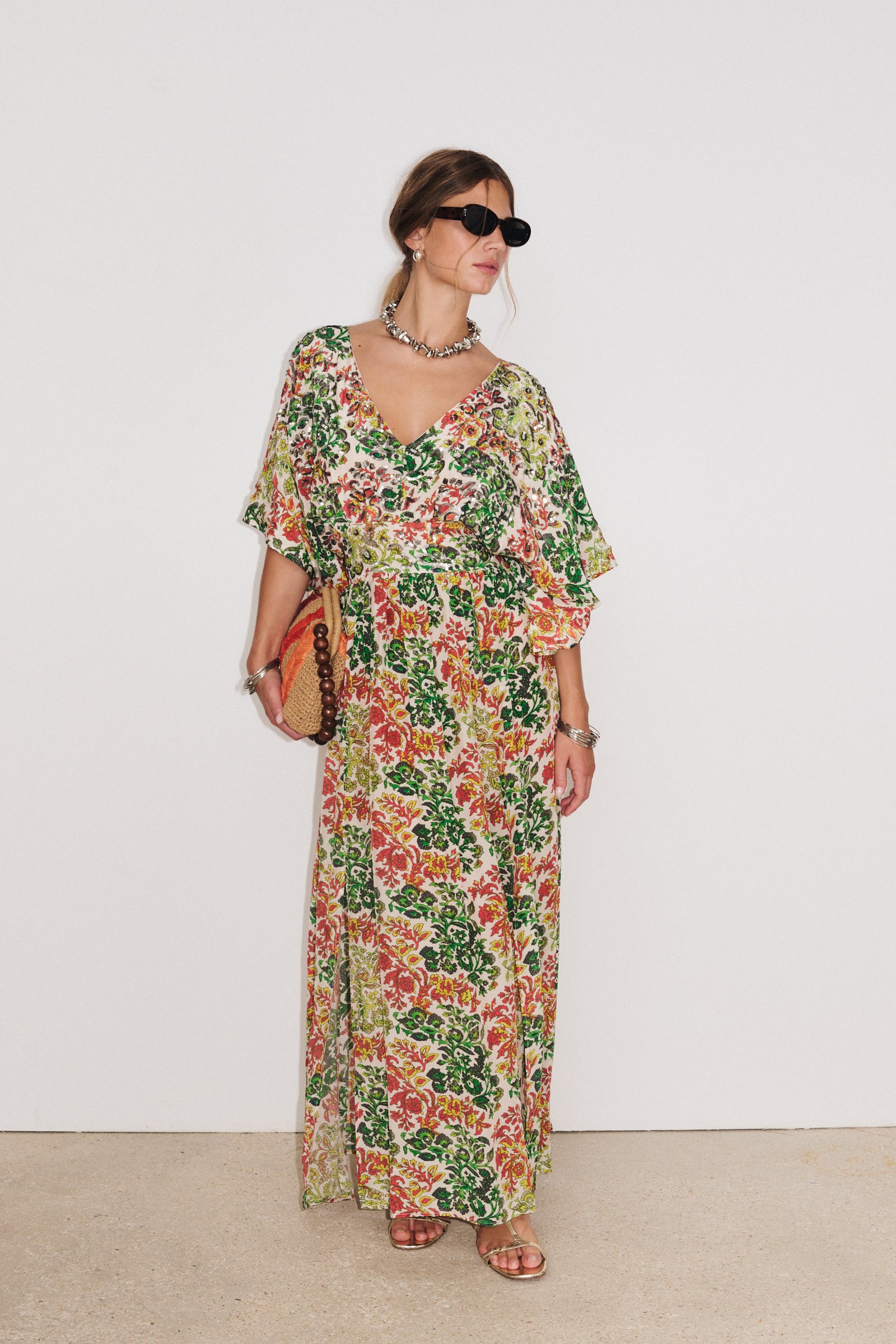 dress maxi elegant MIRA Size:EU 39.5 / US 6.5 Women's Bohemian Floral Print Guaranteed to steal the att_v neck