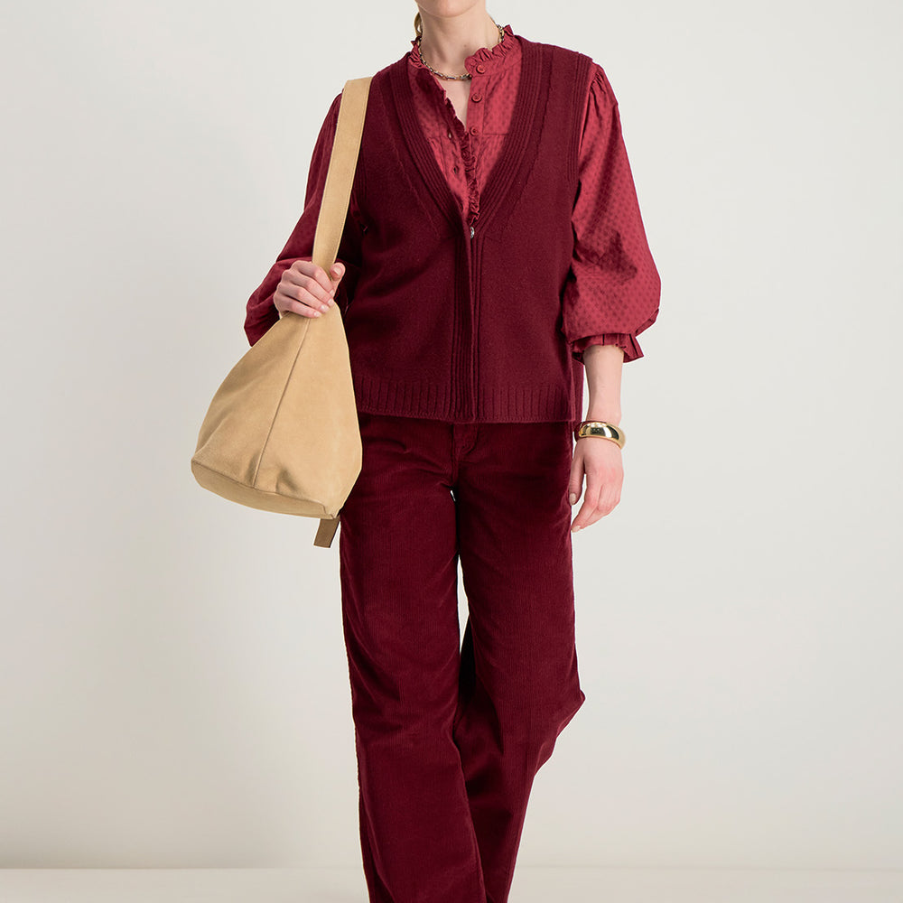 Gilet Hilda en laine mérinos, fermeture à pressions et coupe confortable pour femme