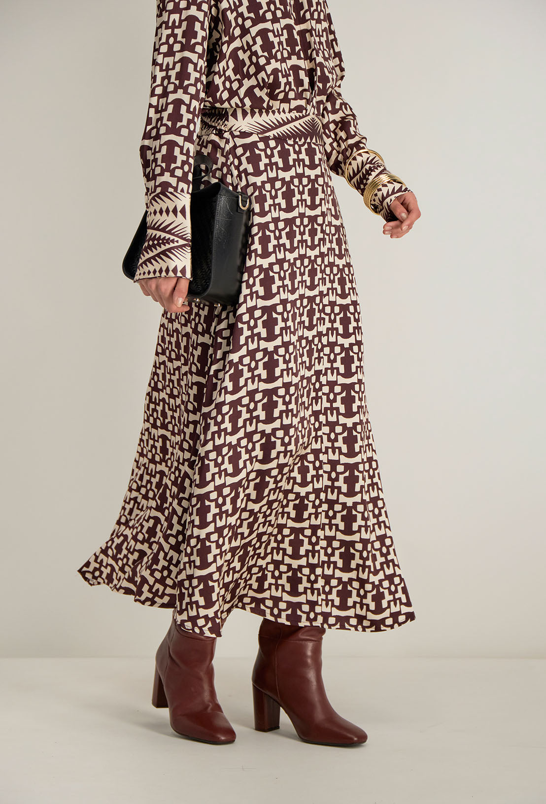 Jupe longue fluide Azel pour femme, imprimé effet puzzle et coupe évasée