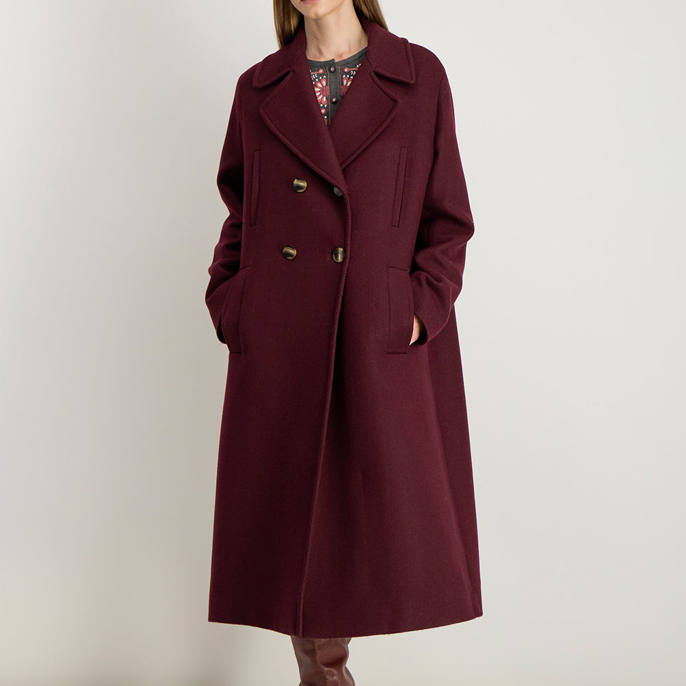 Manteau mi-long Natalia pour femme, col à revers et fermeture à 4 boutons