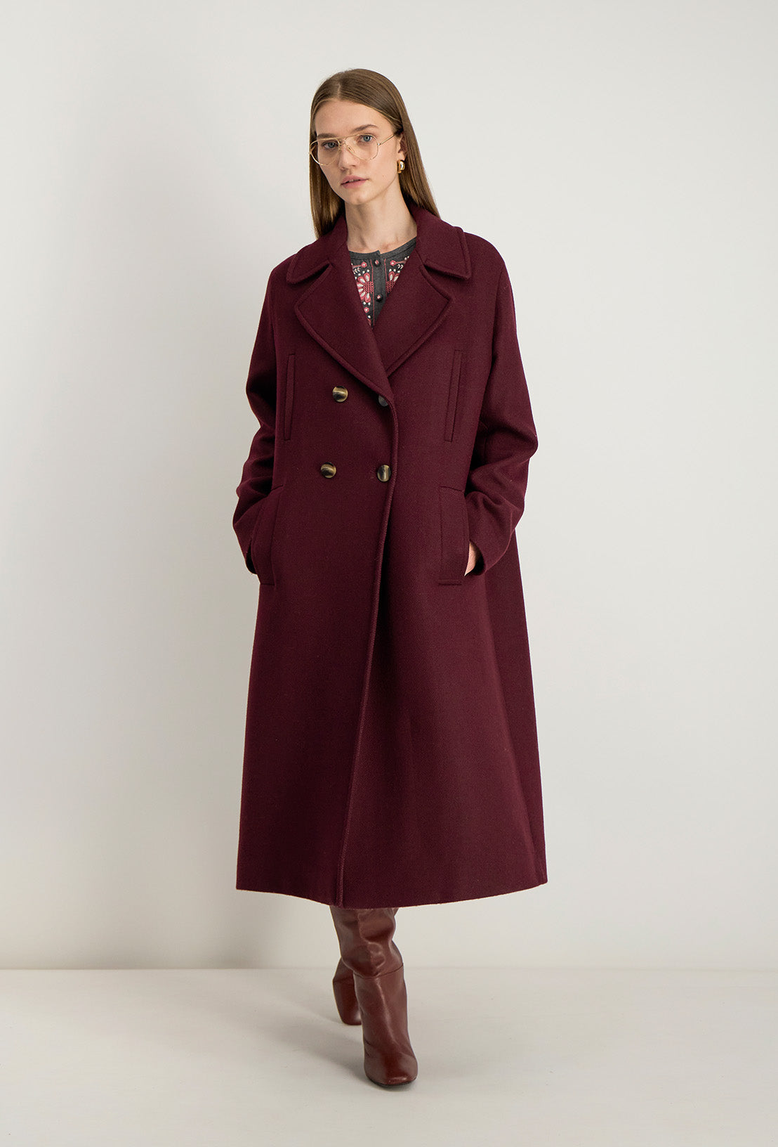 Manteau mi-long Natalia pour femme, col à revers et fermeture à 4 boutons