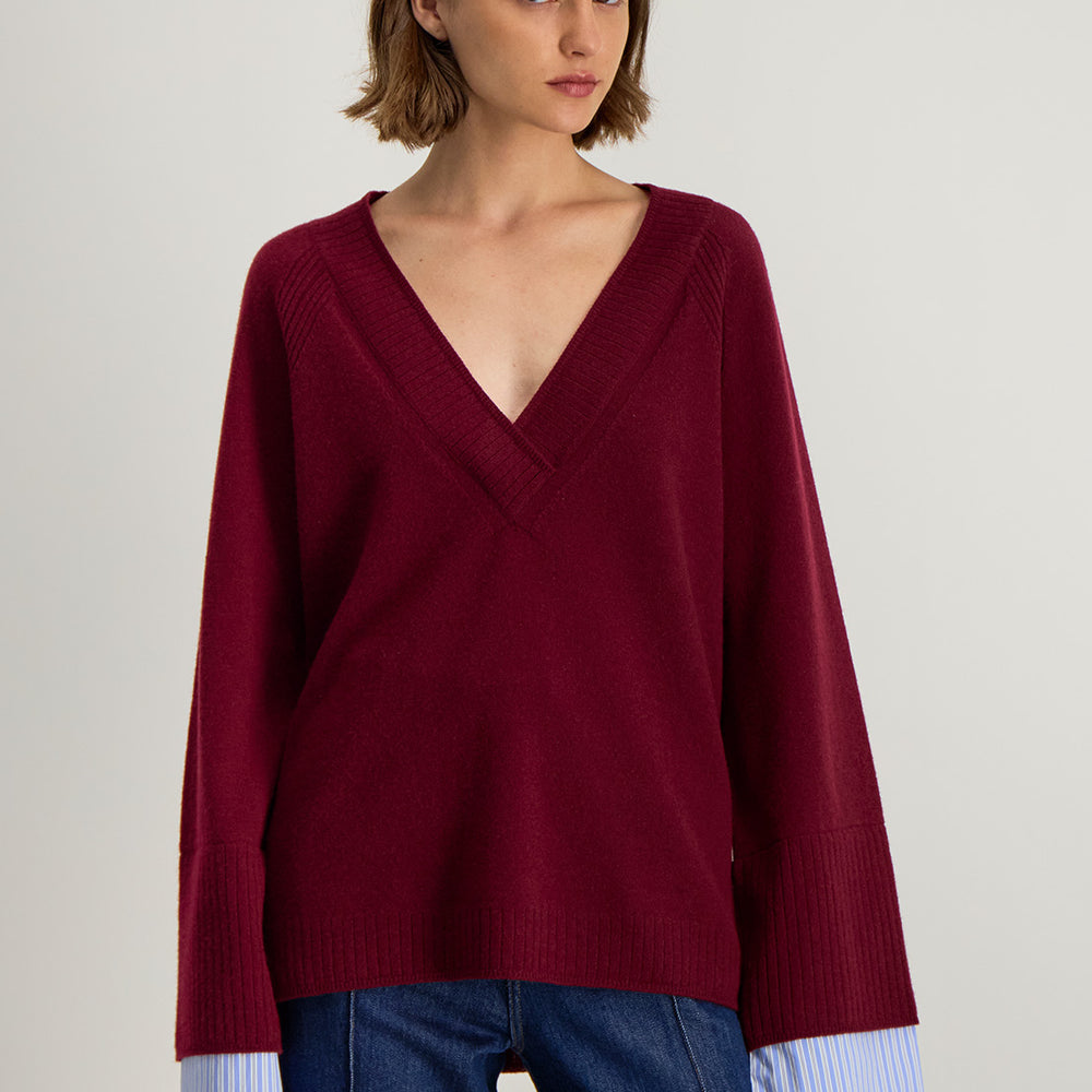 Pull Lita effet superposition avec manches raglan et bords-côtes larges