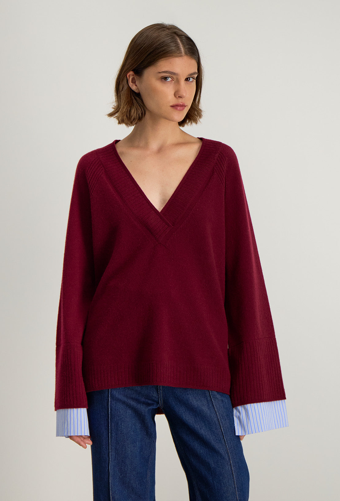 Pull Lita effet superposition avec manches raglan et bords-côtes larges