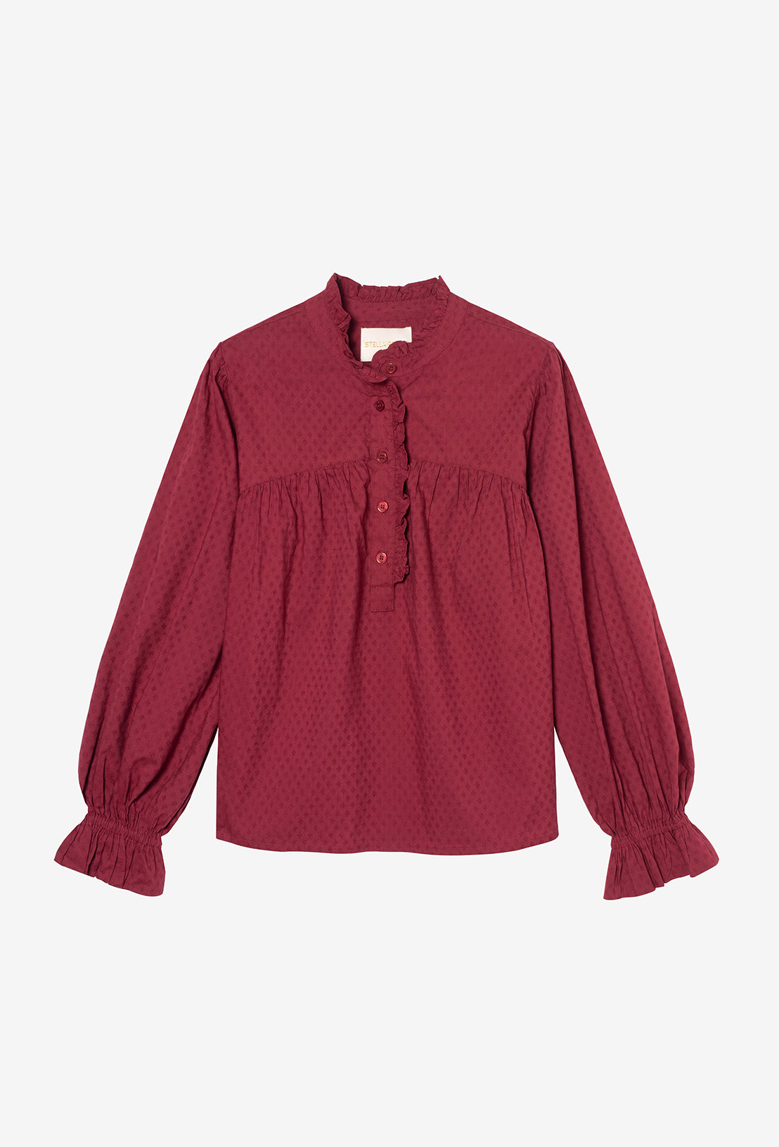 Tunique Hesme pour femme avec col mao à volants et patte de boutonnage élégante