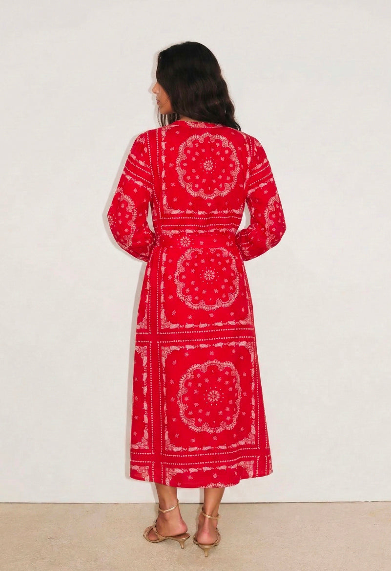 Robe longue Banadana  rouge Stella Forest vue dos, coupe fluide et tombé naturel