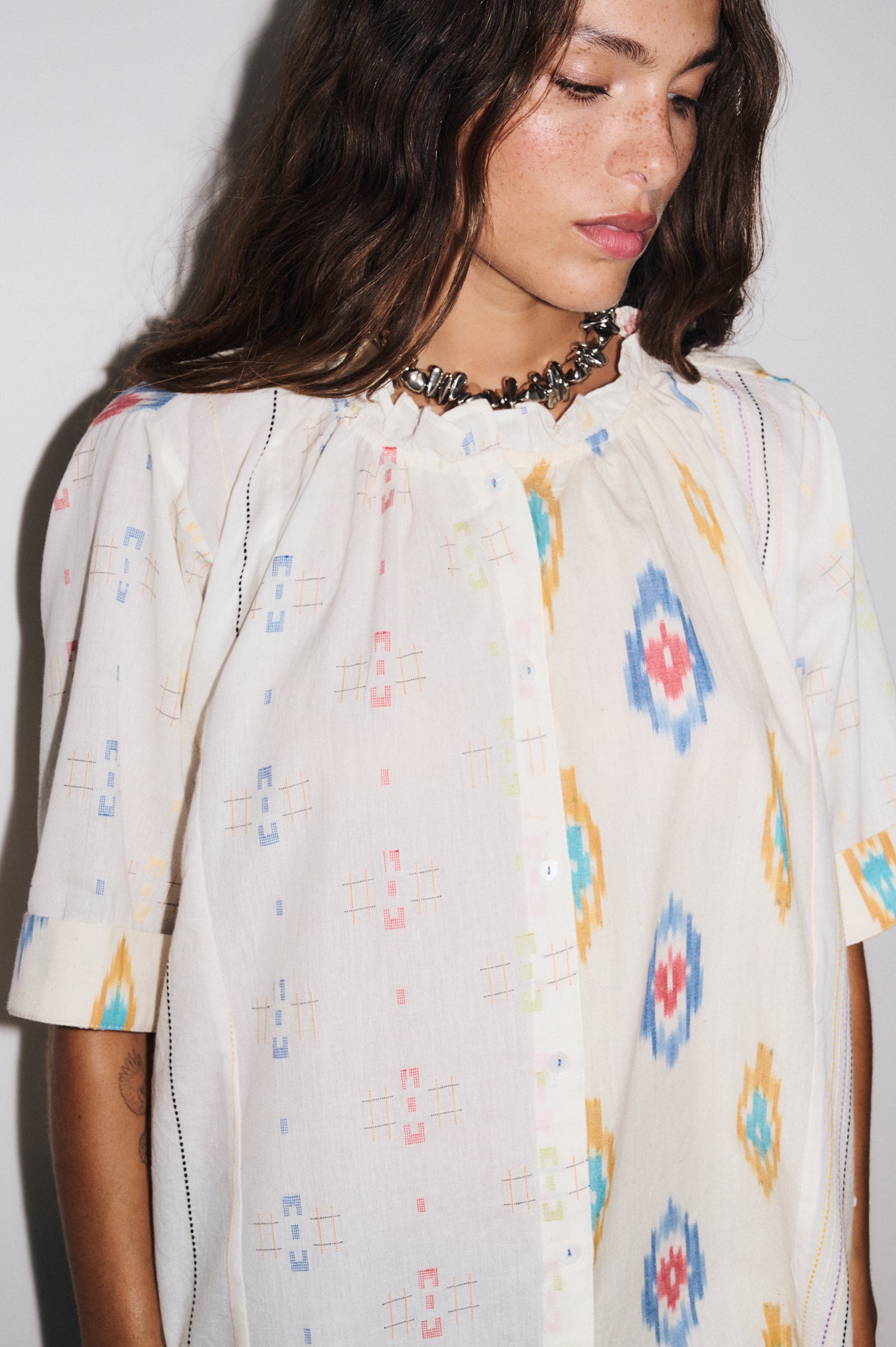 Chemise Kaia écrue femme patchwork ikat Stella Forest