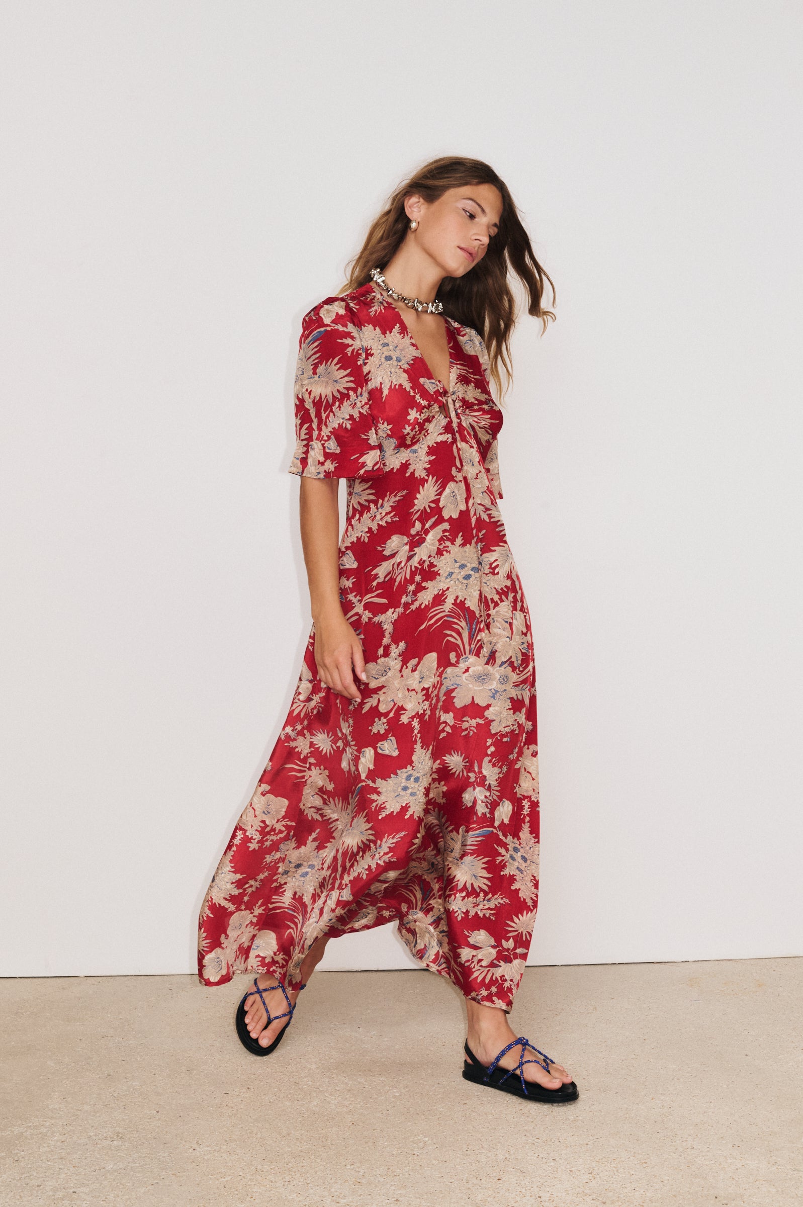 Robe longue flavie rouge Stella Forest pour femme coupe évasé