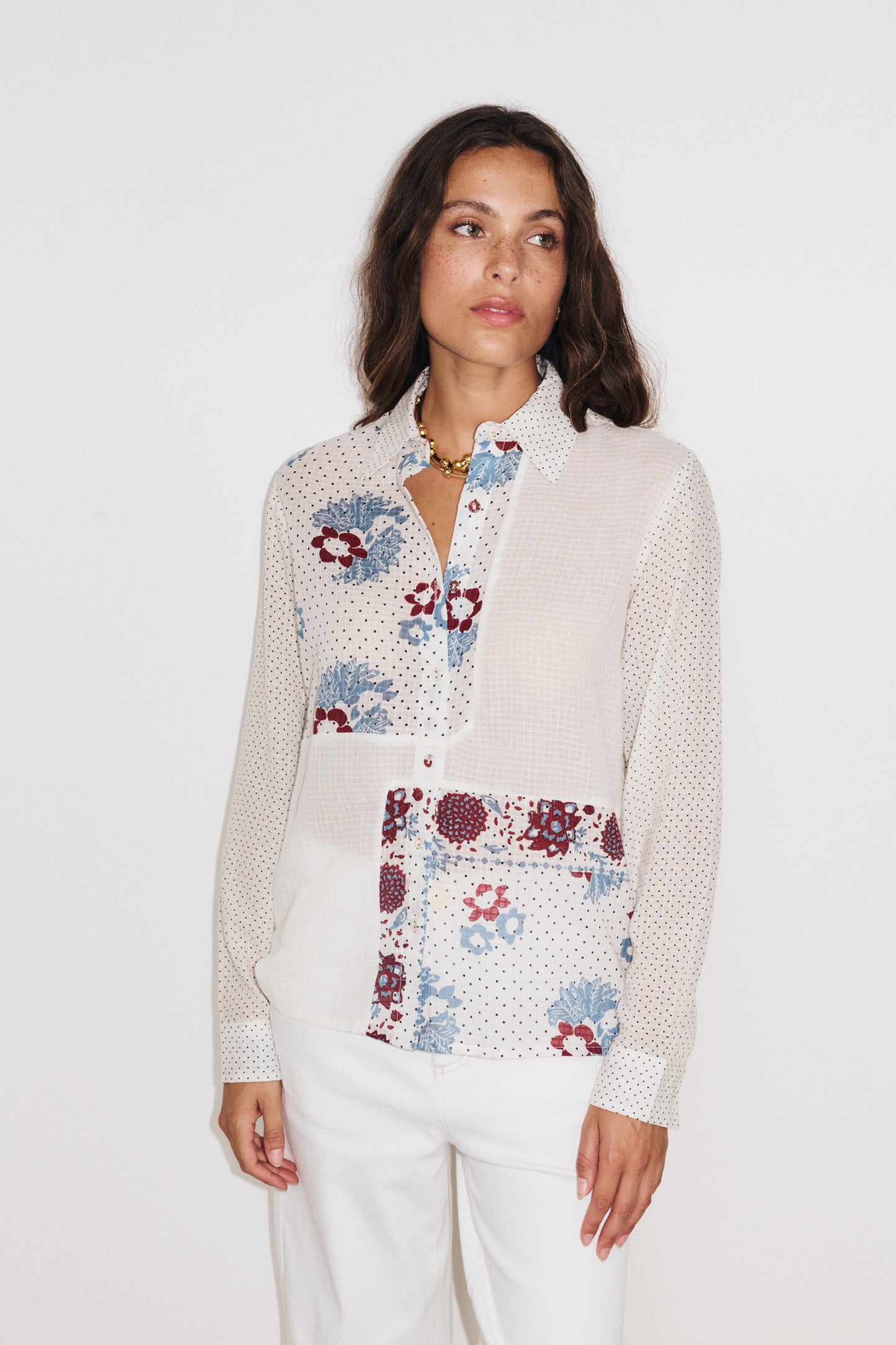 Vue face de la chemise Sunny patchwork en coton